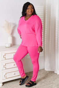 Thumbnail for Basic Bae Full Size V-Neck Soft Rayon Long Sleeve Top and Pants Lounge Set