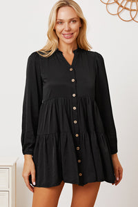 Thumbnail for Ruffled Button Up Long Sleeve Tiered Shirt