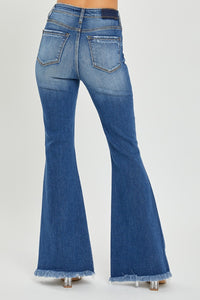 Thumbnail for RISEN Full Size High Rise Front Slit Frayed Hem Flare Jeans