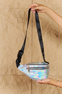 Thumbnail for Fame Good Vibrations Holographic Double Zipper Fanny Pack in Silver