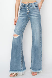 Thumbnail for RISEN Mid Rise Button Fly Wide Leg Jeans