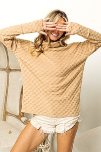 Thumbnail for BiBi Checkered Round Neck Thumbhole Long Sleeve Top