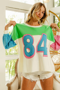 Thumbnail for BiBi Color Block Patched Long Sleeve Top