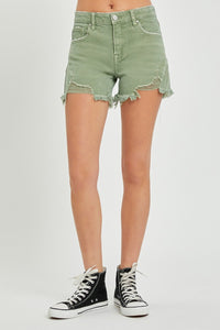 Thumbnail for RISEN Mid Waist Frayed Hem Denim Shorts