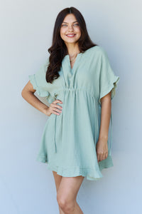 Thumbnail for Ninexis Out Of Time Full Size Ruffle Hem Dress with Drawstring Waistband in Light Sage