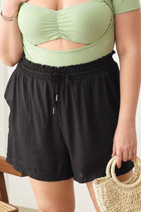 Thumbnail for Zenobia Plus Size Drawstring Elastic Waist Shorts with Pockets