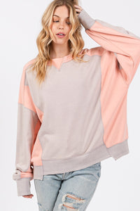 Thumbnail for SAGE + FIG Color Block Round Neck Sweatshirt