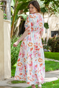 Thumbnail for Floral Deep V Slit Maxi Dress