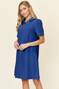 Thumbnail for Double Take Full Size Texture Collared Neck Short Sleeve Dress