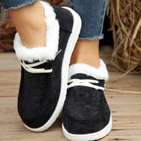 Thumbnail for Lace Up Round Toe Furry Sneakers