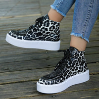 Thumbnail for PU Leather Leopard Platform Sneakers