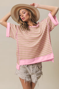 Thumbnail for BiBi Exposed Seam Stripe Contrast T-Shirt