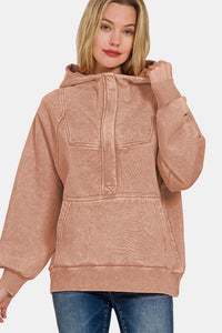 Thumbnail for Zenana Acid Wash Fleece Kangaroo Hoodie