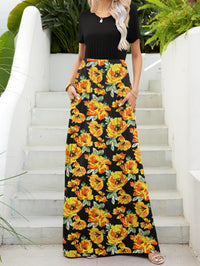 Thumbnail for Printed Round Neck Short Sleeve Maxi Dress