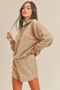 Thumbnail for MABLE Corduroy Half Zip Top and Shorts Set