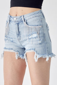 Thumbnail for RISEN Frayed Hem Denim Shorts with Fringe Detail Pockets