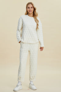 Thumbnail for Double Take Full Size Texture Round Neck Long Sleeve Top and Pants Set