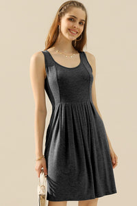 Thumbnail for Doublju Full Size Round Neck Ruched Sleeveless Dress with Pockets