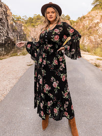 Thumbnail for Plus Size Floral Flare Sleeve Dress