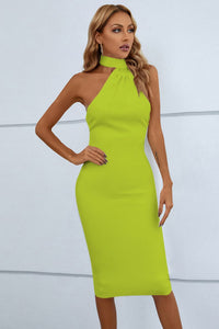 Thumbnail for Cascading Detail Halter Neck Bodycon Dress