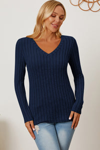 Thumbnail for Basic Bae Full Size Ribbed V-Neck Long Sleeve T-Shirt