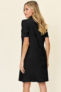 Thumbnail for Double Take Full Size Texture Collared Neck Short Sleeve Dress