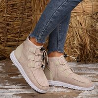 Thumbnail for Lace-Up Round Toe Flat Sneakers