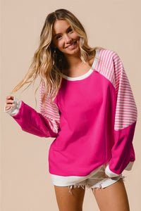 Thumbnail for Striped Round Neck Long Sleeve Sweatshirt