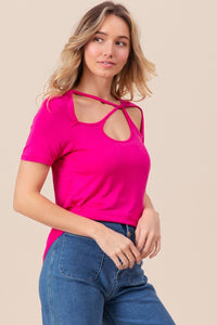 Thumbnail for BiBi Cutout Asymmetrical Neck Short Sleeve T-Shirt