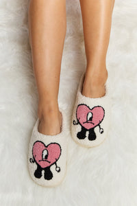 Thumbnail for Melody Love Heart Print Plush Slippers