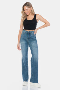 Thumbnail for Judy Blue Full Size Tummy Control Cut Raw Hem Straight Jeans