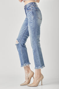 Thumbnail for RISEN High Waist Distressed Cropped Bootcut Jeans