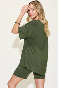 Thumbnail for Basic Bae Full Size V-Neck Drop Shoulder T-Shirt and Shorts Set