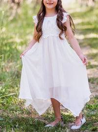 Thumbnail for Girl Dresses Summer Dress Lace Flower Sleeveless Casual A-Line Asymmetrical Flowy Maxi Dress Boho Dresses Flower Girl Dress Wedding Party for Toddler Child 1-7 Years, White, 3-4Y