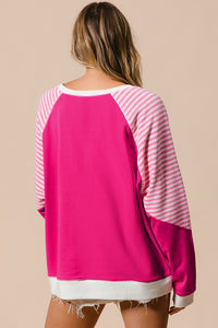 Thumbnail for Striped Round Neck Long Sleeve Sweatshirt