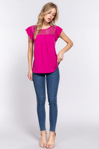 Thumbnail for ACTIVE BASIC Ruffle Short Sleeve Lace Detail Knit Top