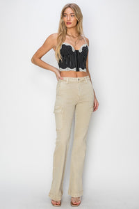 Thumbnail for RISEN Full Size High Rise Side Slit Cargo Bootcut Jeans