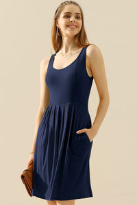 Thumbnail for Doublju Full Size Round Neck Ruched Sleeveless Dress with Pockets