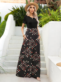 Thumbnail for Printed Round Neck Short Sleeve Maxi Dress