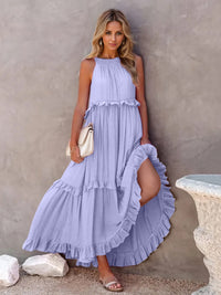 Thumbnail for Ruffled Sleeveless Tiered Maxi Dress with Pockets