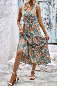 Thumbnail for Perfee Floral V-Neck Tiered Sleeveless Dress