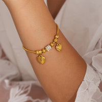 Thumbnail for 18K Gold-Plated Rhinestone Heart Charm Bracelet