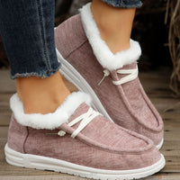 Thumbnail for Lace Up Round Toe Furry Sneakers