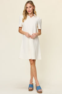 Thumbnail for Double Take Full Size Texture Collared Neck Short Sleeve Dress