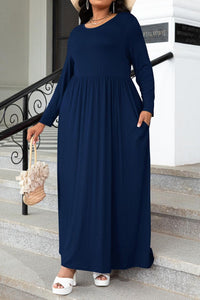 Thumbnail for Plus Size Round Neck Long Sleeve Maxi Dress with Pockets