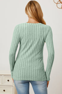 Thumbnail for Basic Bae Full Size Ribbed V-Neck Long Sleeve T-Shirt