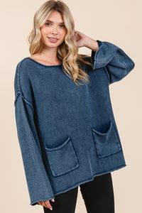 Thumbnail for Mittoshop Mineral Wash Patch Pocket Cut Edge Sweater