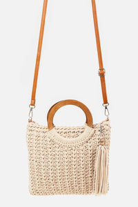 Thumbnail for Fame Crochet Knit Convertible Tote Bag with Tassel