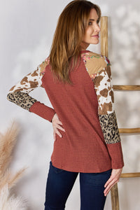 Thumbnail for Hailey & Co Full Size Leopard Waffle-Knit Blouse