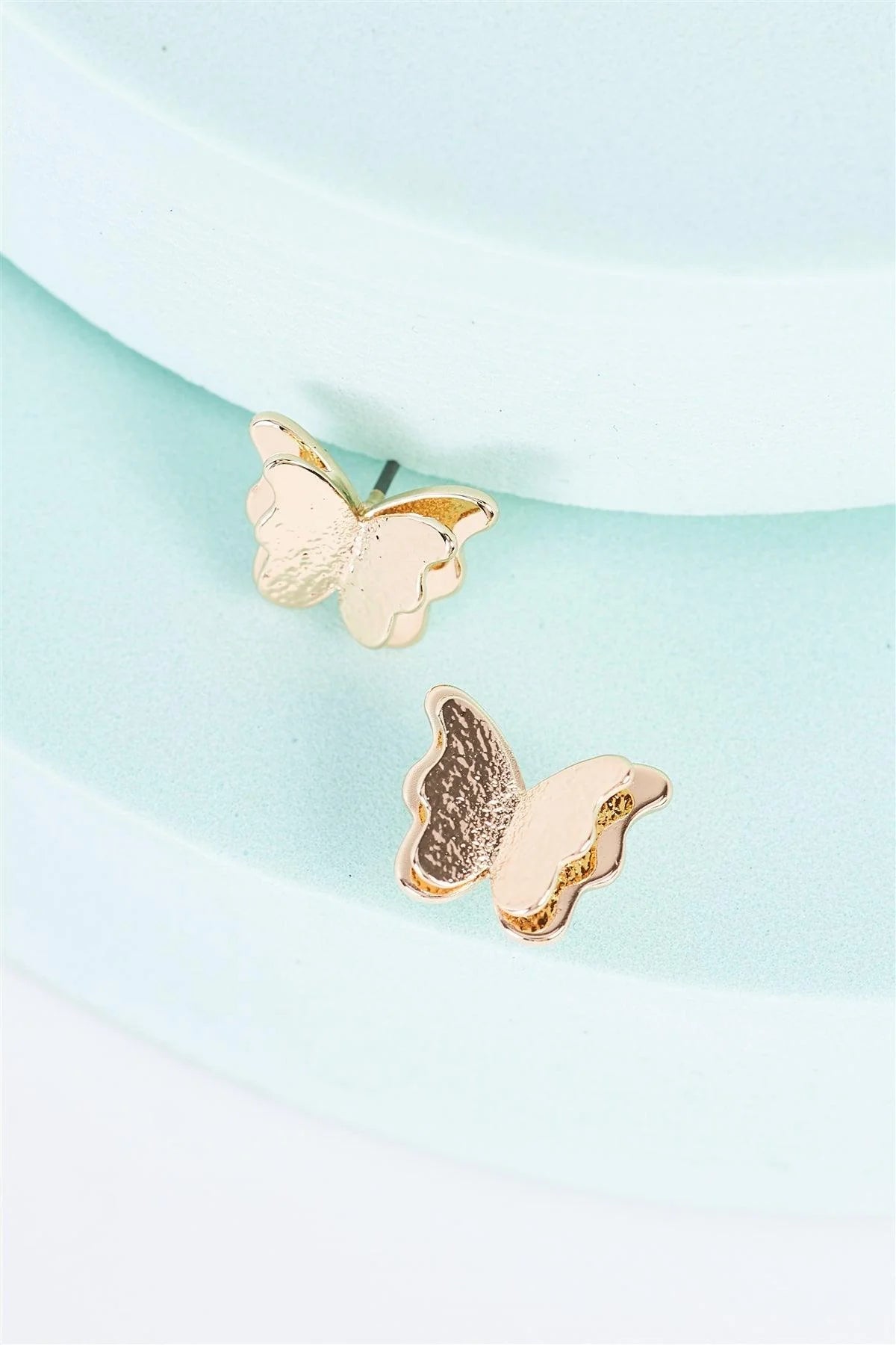 Gold Double-Wing Butterfly Small Stud Earrings